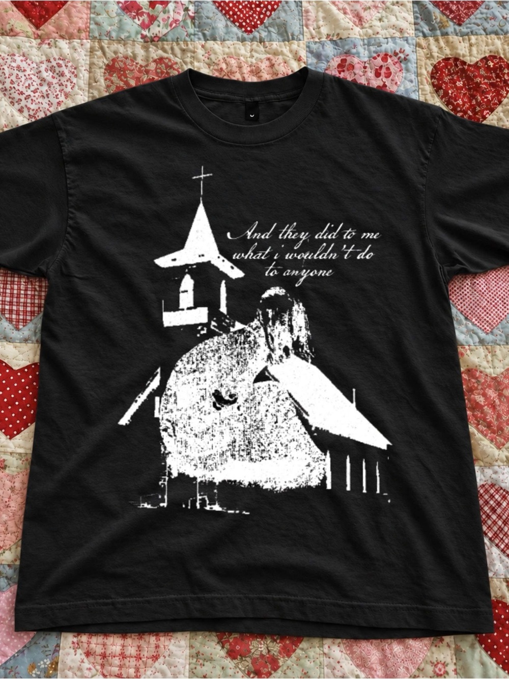 Gildan Black Kids Short Sleeve Tee with White Church Graphic